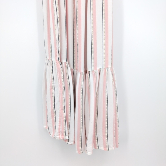 Blue Island Large Cutout Maxi Dress Striped Smocked Flutter Sleeve Pink White - Picture 6 of 9